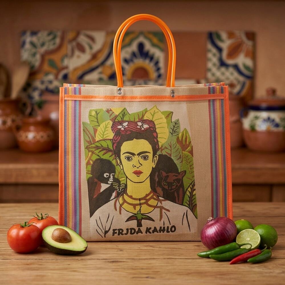 Traditional Mexican Tote Bag – Colorful Reusable Plastic 14X16 IN
